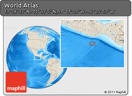 Shaded Relief Location Map of the Area around 14° 15' 49" N, 96° 49' 29" W