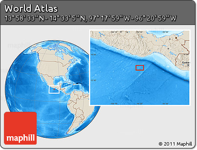 Shaded Relief Location Map of the Area around 14° 15' 49" N, 96° 49' 29" W