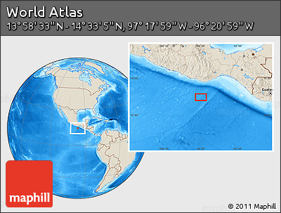Shaded Relief Location Map of the Area around 14° 15' 49" N, 96° 49' 29" W