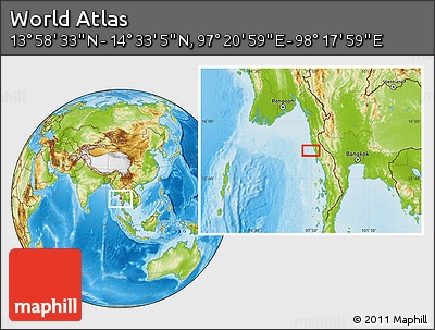Physical Location Map of the Area around 14° 15' 49" N, 97° 49' 29" E