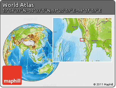 Physical Location Map of the Area around 14° 15' 49" N, 97° 49' 29" E