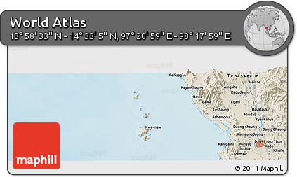 Shaded Relief Panoramic Map of the Area around 14° 15' 49" N, 97° 49' 29" E