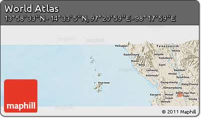 Shaded Relief Panoramic Map of the Area around 14° 15' 49" N, 97° 49' 29" E