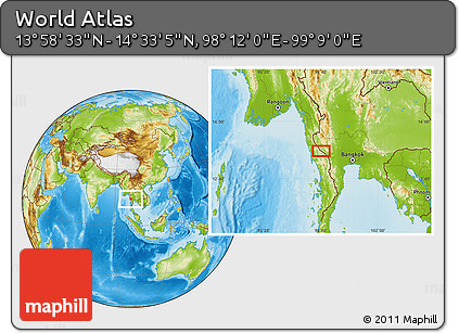 Physical Location Map of the Area around 14° 15' 49" N, 98° 40' 30" E