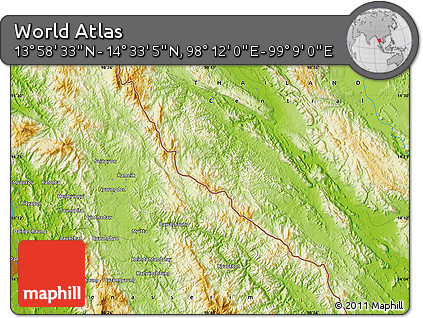 Physical Map of the Area around 14° 15' 49" N, 98° 40' 30" E