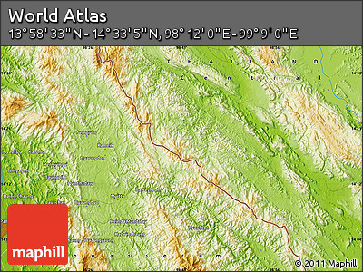 Physical Map of the Area around 14° 15' 49" N, 98° 40' 30" E