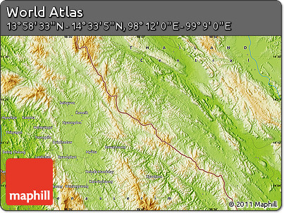 Physical Map of the Area around 14° 15' 49" N, 98° 40' 30" E