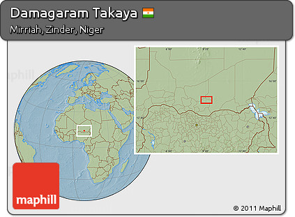 Savanna Style Location Map of Damagaram Takaya, hill shading