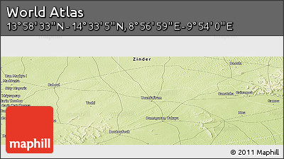 Physical Panoramic Map of the Area around 14° 15' 49" N, 9° 25' 30" E