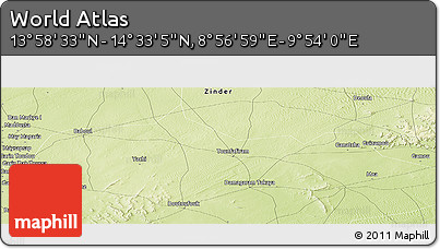 Physical Panoramic Map of the Area around 14° 15' 49" N, 9° 25' 30" E
