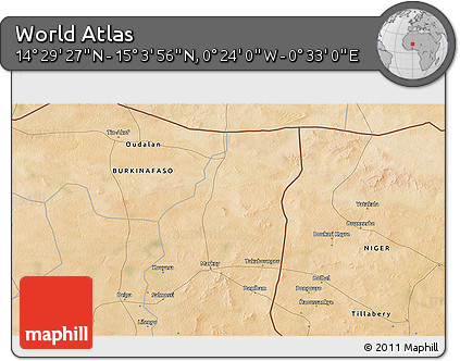 Satellite 3D Map of the Area around 14° 46' 42" N, 0° 4' 30" E