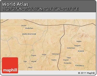 Satellite 3D Map of the Area around 14° 46' 42" N, 0° 4' 30" E