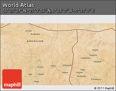 Satellite 3D Map of the Area around 14° 46' 42" N, 0° 4' 30" E