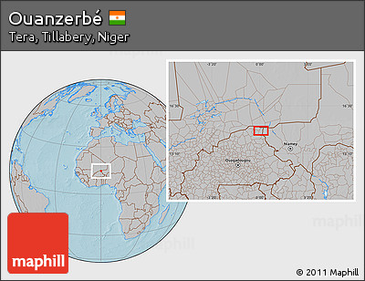 Gray Location Map of Ouanzerbé, hill shading