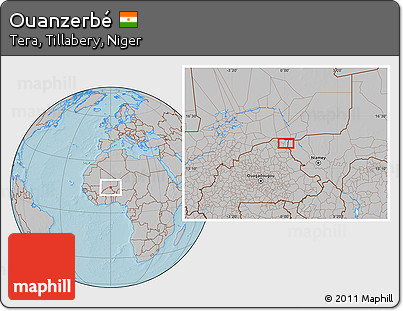 Gray Location Map of Ouanzerbé, hill shading