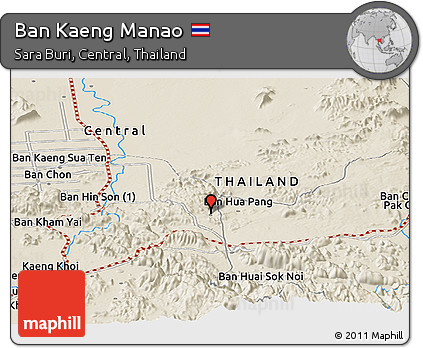 Shaded Relief Panoramic Map of Ban Kaeng Manao
