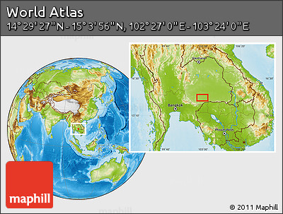 Physical Location Map of the Area around 14° 46' 42" N, 102° 55' 30" E