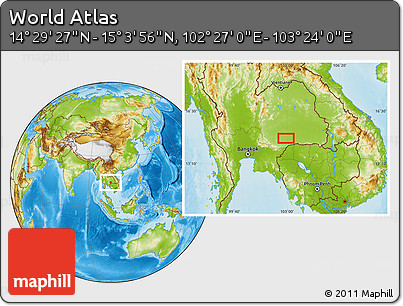Physical Location Map of the Area around 14° 46' 42" N, 102° 55' 30" E