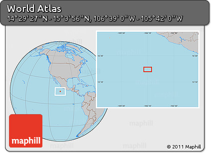 Gray Location Map of the Area around 14° 46' 42" N, 106° 10' 30" W