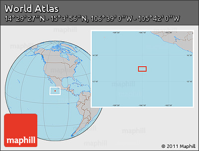 Gray Location Map of the Area around 14° 46' 42" N, 106° 10' 30" W