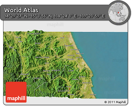 Satellite 3D Map of the Area around 14° 46' 42" N, 108° 52' 30" E