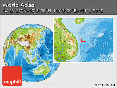 Physical Location Map of the Area around 14° 46' 42" N, 110° 34' 29" E
