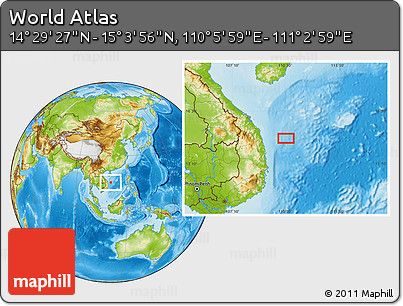 Physical Location Map of the Area around 14° 46' 42" N, 110° 34' 29" E