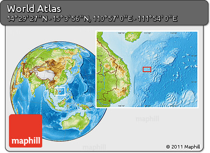 Physical Location Map of the Area around 14° 46' 42" N, 111° 25' 30" E