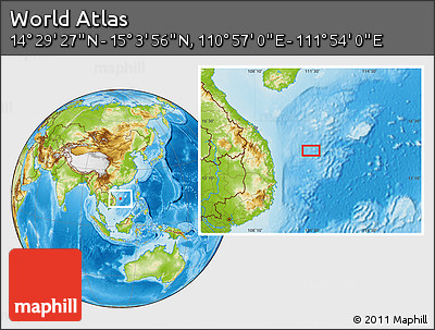 Physical Location Map of the Area around 14° 46' 42" N, 111° 25' 30" E