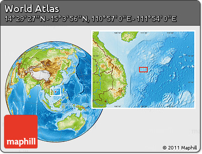 Physical Location Map of the Area around 14° 46' 42" N, 111° 25' 30" E