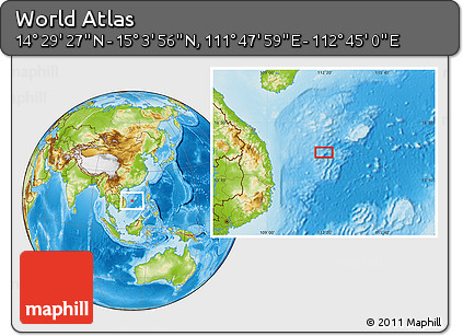 Physical Location Map of the Area around 14° 46' 42" N, 112° 16' 30" E