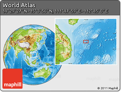 Physical Location Map of the Area around 14° 46' 42" N, 112° 16' 30" E