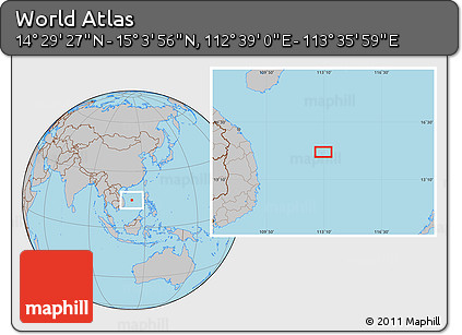 Gray Location Map of the Area around 14° 46' 42" N, 113° 7' 30" E