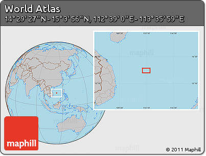 Gray Location Map of the Area around 14° 46' 42" N, 113° 7' 30" E