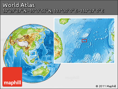 Physical Location Map of the Area around 14° 46' 42" N, 113° 58' 29" E