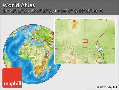 Physical Location Map of the Area around 14° 46' 42" N, 11° 7' 30" E