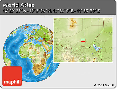 Physical Location Map of the Area around 14° 46' 42" N, 11° 7' 30" E