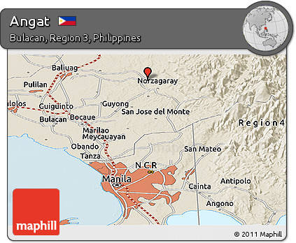 Shaded Relief Panoramic Map of Angat
