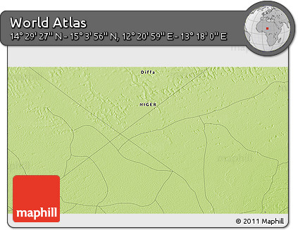 Physical 3D Map of the Area around 14° 46' 42" N, 12° 49' 29" E