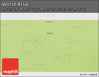 Physical 3D Map of the Area around 14° 46' 42" N, 12° 49' 29" E