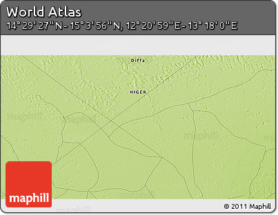 Physical 3D Map of the Area around 14° 46' 42" N, 12° 49' 29" E