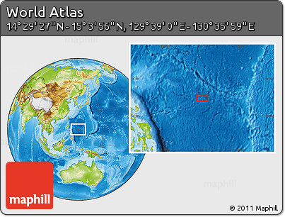 Physical Location Map of the Area around 14° 46' 42" N, 130° 7' 30" E