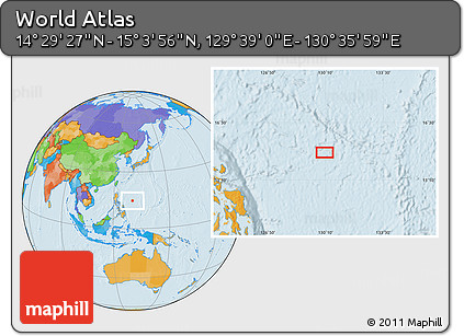 Political Location Map of the Area around 14° 46' 42" N, 130° 7' 30" E