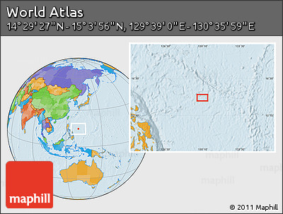 Political Location Map of the Area around 14° 46' 42" N, 130° 7' 30" E