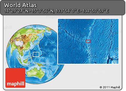 Physical Location Map of the Area around 14° 46' 42" N, 134° 22' 30" E