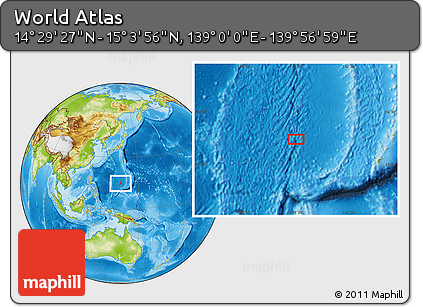 Physical Location Map of the Area around 14° 46' 42" N, 139° 28' 29" E