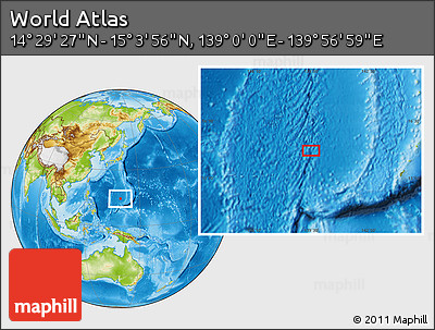 Physical Location Map of the Area around 14° 46' 42" N, 139° 28' 29" E