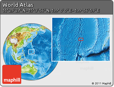 Physical Location Map of the Area around 14° 46' 42" N, 139° 28' 29" E