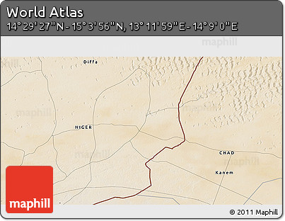 Satellite 3D Map of the Area around 14° 46' 42" N, 13° 40' 30" E