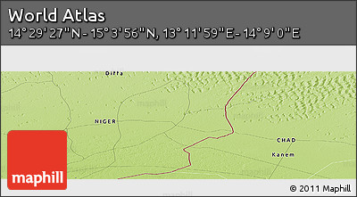 Physical Panoramic Map of the Area around 14° 46' 42" N, 13° 40' 30" E